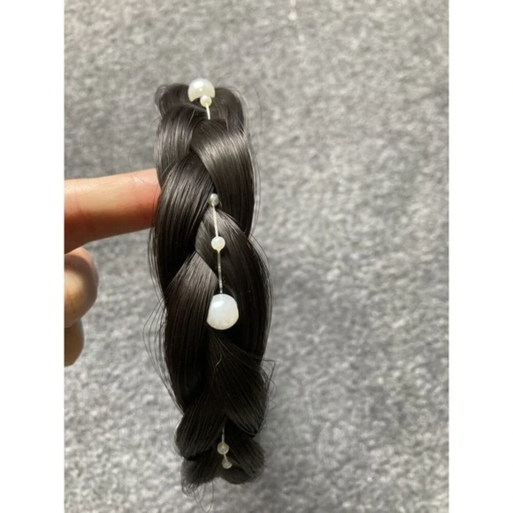 Braided Hair Headband with Pearls – Black Natural Look Costume Cosplay Accessory